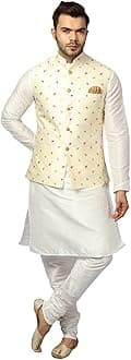 Men's Silk Blend Kurta Pajama with Designer Ethnic Nehru Jacket/Modi Jacket