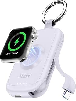 【Ultra-Fast】RORRY Apple Watch Charger, Mobile Battery, Lightweight, Compact, 2500mAh (Built-in USB-C Cable) for Apple Watch Ultra2/Ultra/10/9/8/7/SE and iPhone Type-C, Portable, One-Touch Charging
