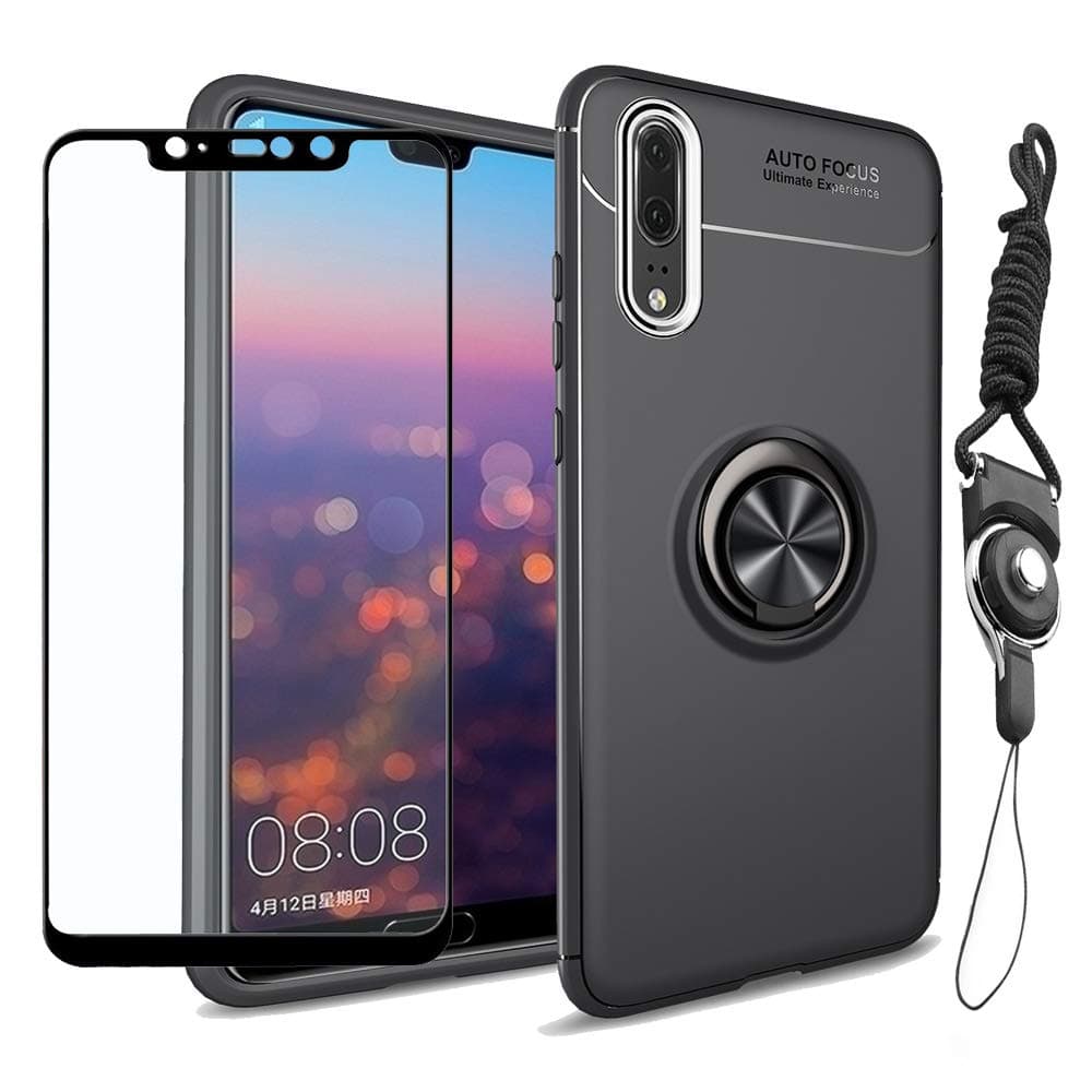 Strug for Xiaomi Redmi Note 6 Pro/Redmi Note 6 Case,[Lanyard Neck Cord] 360 Degree Rotating Kickstand Soft TPU Material Magnetic Car Mount Shockproof Slim case with Screen Protector(Black)