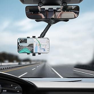 JIAHG Car Phone Holder, Rear View Mirror Phone Mount, Universal 360°/1200° Rotating Retractable Car Cellphone Holder Automobile Mobile Phone Hands Free Fit for iPhone Android Smartphone