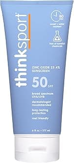 Thinksport SPF 50+ Mineral Sunscreen with Zinc Oxide, 6 Fl Oz – Safe, Natural Sunscreen Lotion for Sports & Active Use, Water Resistant Reef Safe, Broad Spectrum UVA/UVB Sun Screen for Sun Protection