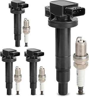 UF316 Ignition Coil Pack & 7090 Double Iridium Spark Plugs Compatible with 2001-2009 TOYOTA Prius,2012-2019 TOYOTA Prius C,2007-2018 TOYOTA Yaris,2000-2005 TOYOTA Echo,2004-2006 Scion xA xB Set of 4