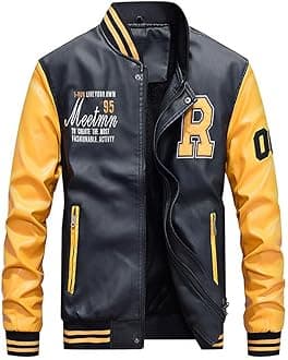 Lavnis Men's Faux Leather Jacket Casual Baseball Stand Collar Slim Fit Coat