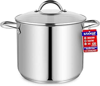 Deluxe 20-Quart Stainless Steel Stockpot w/Tempered Glass See-Through Lid - Simmering Delicious Soups Stews & Induction Cooking - Exceptional Heat Distribution - Heavy-Duty & Food-Grade