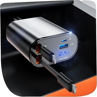 Retractable Car Charger, 60W Fast Car Phone Charger, Retractable iPhone Charger Cables Compatible with iPhone 14 Pro Max/15/13/12/11 Pro Max