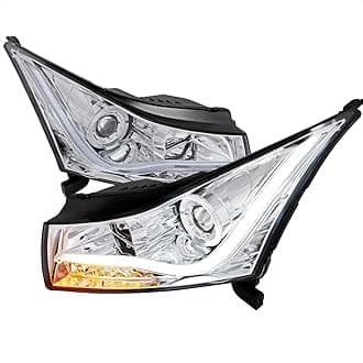 Spec-D Tuning LED Light Strip Halo Chrome Housing Clear Lens Projector Headlights Compatible with 2011-2015 Chevrolet Cruze, 2016 Chevrolet Cruze Limited Left + Right Pair Headlamps Assembly