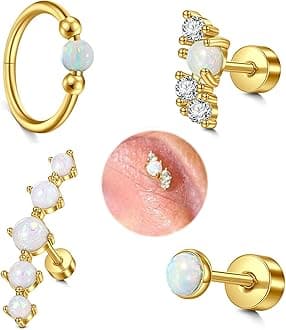 MODRSA Silver Gold Cartilage Earring for Women Hypoallergenic Flat Back Earrings Threadless Helix Earring Tragus Studs 6mm Cartilage Jewelry Flatback Surgical Steel Butterfly Heart Earrings for Women