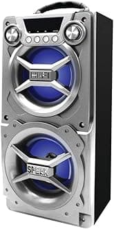 Portable Speaker with Bluetooth, Connect to iPhone, iPad or Android, Double Subwoofer Heavy Bass, Perfect for Events, Silver