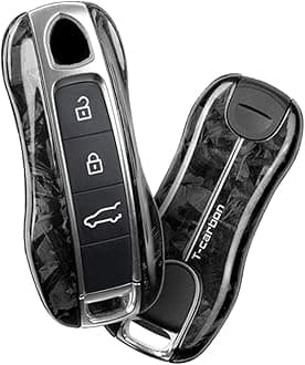 M.JVisunForged Carbon Fiber Key Fob Cover For Porsche 911 Carrera 918 Cayenne Coupe For Macan For Panamera Taycan Smart Car Remote Key Fob Replacement Case For Men Women - B Style - Black