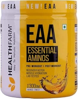 HEALTHFARMEAAs Essential Amino Acids | EAAs + BCAAs Powder for Muscle Recovery, Strength, Muscle Building & Endurance | 10g Essential Amino Acids per Serving | 30 Servings | 300g | Mango Twist Flavor