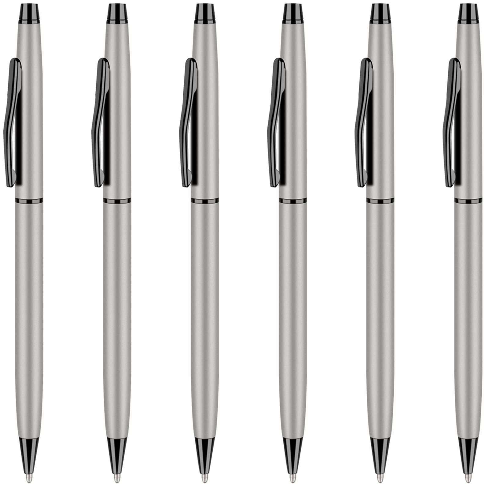- 6 Pcs Slim Metallic Retractable Ballpoint Pens - Matte Sliver & Black, Nice Gift for Business Office Students Teachers Wedding, Medium Point(1 mm) 6 Pack-Black ink