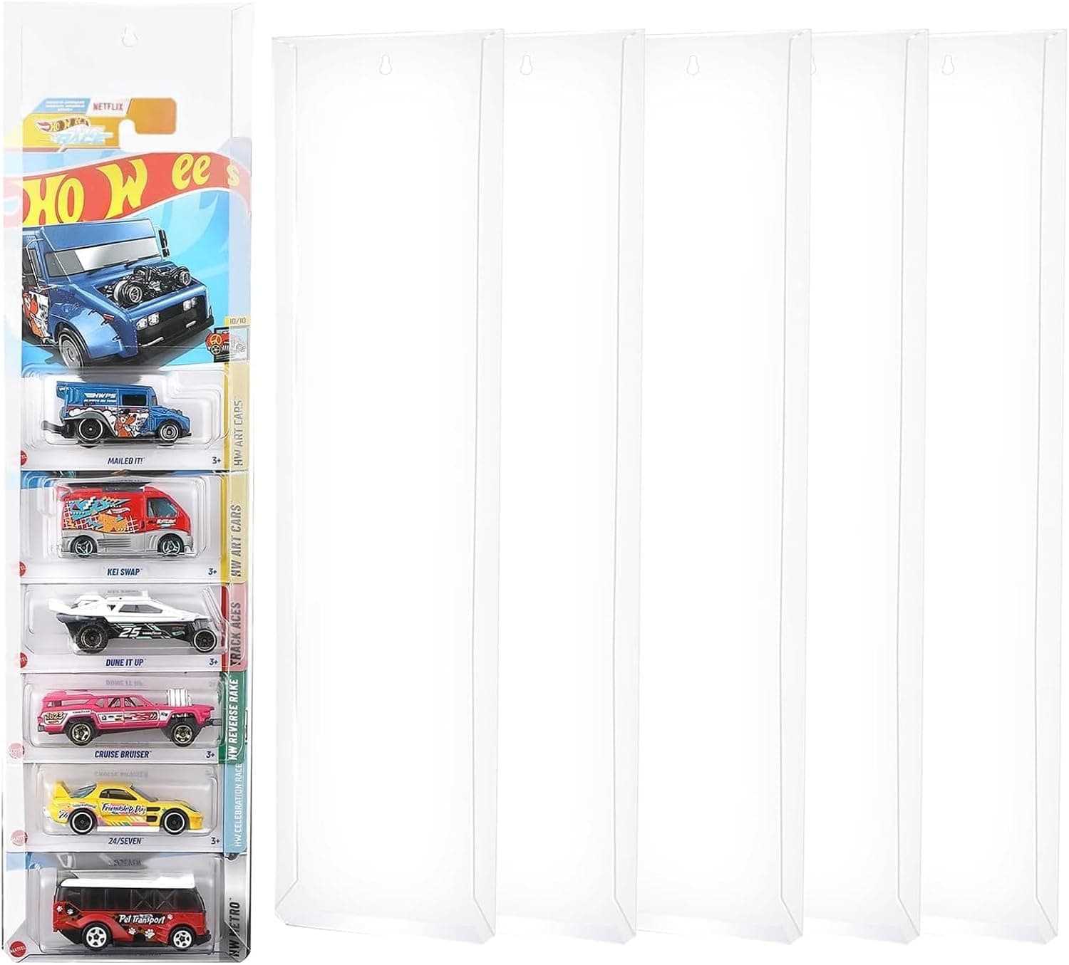 5 Pack Display Case Compatible with Hot-Wheels Match-Box Packaged Cars, Wall Display Case for Packaged Cars, Toy Car Storage Case Organizer Display Shelf Rack