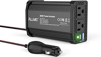 ALLWEI 300W Power Inverter 12V DC to 110V AC Car Plug Adapter Outlet Converter with 65W PD USB-C &18W USB-A Fast Charger, Car Cigarette Lighter Adapter for Laptop Tablets Phones - Portable - Black