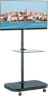 Allcam FS941 TV Trolley Floor Stand w/Mounting Bracket for 37-55-inch LCD/LED Monitors/TVs up to Mount Size 600x400, Tilt up/down 20°, Freely Pan 360°, Max Height 140 cm
