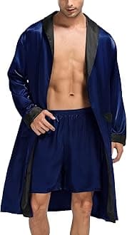 SWOMOGMen's Satin Robe with Shorts Set Silky Kimono Bathrobe Lightweight Soft Sleepwear