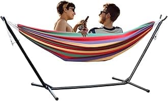 Folding Double Hammock with Space Saving Metal Stand