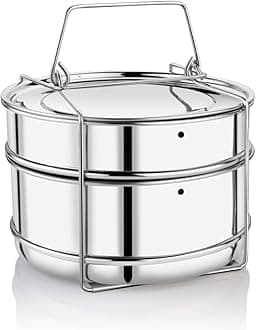 Embassy SS Cooker Separator P7.5 Suitable for 7.5 litres Prestige Deluxe Plus Hard Anodised Outer Lid Pressure Cookers (2 Containers with Lifter, Stainless Steel)