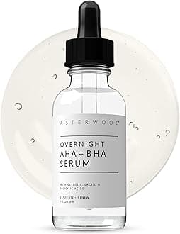 Asterwood Overnight Exfoliating Serum - AHA (Lactic Acid & Glycolic Acid) - BHA (Salicylic Acid) - Supports Improvement of Hyperpigmentation, Dark Spots - Fragrance-Free - 1 Fl Oz