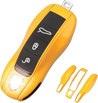 QBUC for Porsche Key Fob Cover,3-Piece Painted Key Shell Compatible with Porsche Cayenne Panamera Macan Cayman (Yellow)
