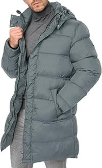 KarlywindowMens Hooded Puffer Coat Parka Quilted Down Coat Long Warm Winter Thicken Padded Jacket