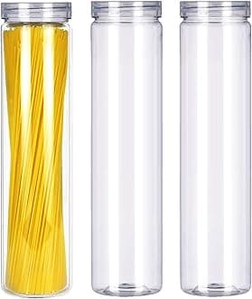 3Pcs Clear Plastic Food Storage Jar with Lid, Plastic Spaghetti Pasta Containers with Screw on Lids for Dry Goods, Noodles, Spices and More