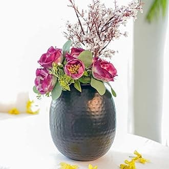 Behoma Matt Black Metal Hammered Oval Shape Vase for Home Decor Decoratives for Indoor Outdoor Living Room Balcony | Best Gift for Birthday Anniversary Festival | 1 Large Pcs (Flower not Included)