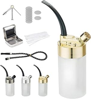 Portable Glass Hookah Set - Mini premium Handheld Glass Hookah with Hose & Travel Accessories, Easy-Clean Design for Suitable for single person use or On-the-Go Use(Golden)