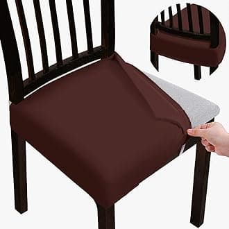 Stretchable Floral Geometric Printed Dining Chair Seat Covers Elastic Chair Seat Case Protector, Slipcovers (Plain Brown, 4 Seat Cover)