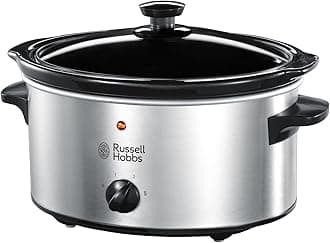 3.5L Stainless Steel Electric Slow Cooker - Cooks upto 4 portions, 3 heat settings, high/low/keep warm, Removable ceramic pot for easy cleaning, Glass lid, Energy saving, 160W, 23200