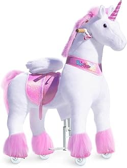 PonyCycle Mechanical Ride On Unicorn Hobby Horse Toy with Wheels Classic Model U Plush Walking Animal Rideable Unicorn for Older Big Kids Ages 7 to adults Indoor Outdoor Riding unicorn Toy Pink Ux502