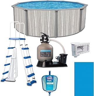 Steel Frame Above-Ground Pool Kit, DIY Family Size Backyard Pool with Sand Filter Pump, Ladder, Liner, Skimmer, and Net (Ashland, 24' x 52")