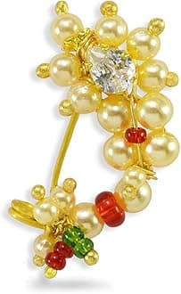 Maharashtrian Nath Nose pin Small Size Traditional Diamond Marathi Nathni Stud non piercing Pearl Gold Plated Nath Clip On Nose Jewellery For Girls and Women