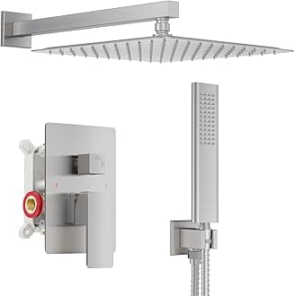 12-Inch Rainfall Shower System with Handheld Combo, Brushed Nickel Finish, High Pressure Brass Shower Set