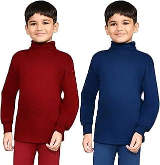 Lux Cott's WoolBoys High-Neck Full Sleeves Thermal Top | High Neck Thermal Top for Boys | Pack of 2