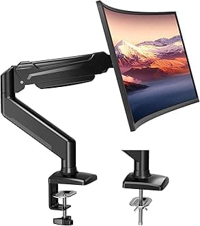 BONTEC Monitor Arm Desk Mount, Gas Spring Monitor Stand, Adjustable Full Motion VESA with C Clamp & Grommet Base, Supports 6.6-19.8lbs LCD/LED Tilt, Swivel, Rotation (Single Arm, 13-32 Inch)