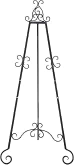Deco 79 Metal Scroll Large Free Standing Adjustable Display Stand Easel with Chain Support, 21" x 22" x 46", Black