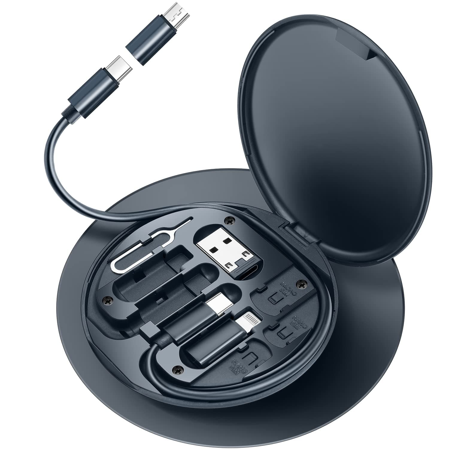 HESIMING USB C Adapter Kit,Multi Charging Cable Case Convertor USB C to Type C/iOS Device/Micro Adapter Travel Data Cable Set Contains Card Storage,Phone Holder, Tray Eject Pin (Blue)