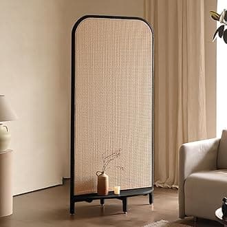 Single Panel Solid Wood Room Divider, Removable Rattan Indoor Screen, Multifunctional Base with Storage, Bedroom Decoration, Freestanding Wall Divider,E