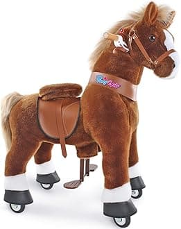 PonyCycle Authentic Horse Ride on Toys Scooters for Children (with Brake and Sound/90 cm Height/Size 4 for 4 to 8 Years) Pony Ride on a Brown Horse Ux424