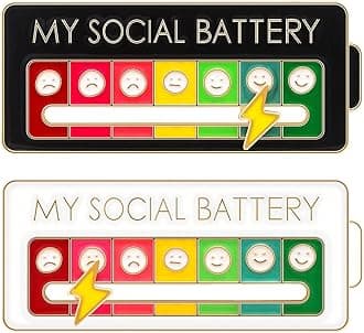 2PCS MY SOCIAL BATTERY, Mood Conversion Brooch Pin, Creative Expression Pin Brooch Badge Lapel Pin