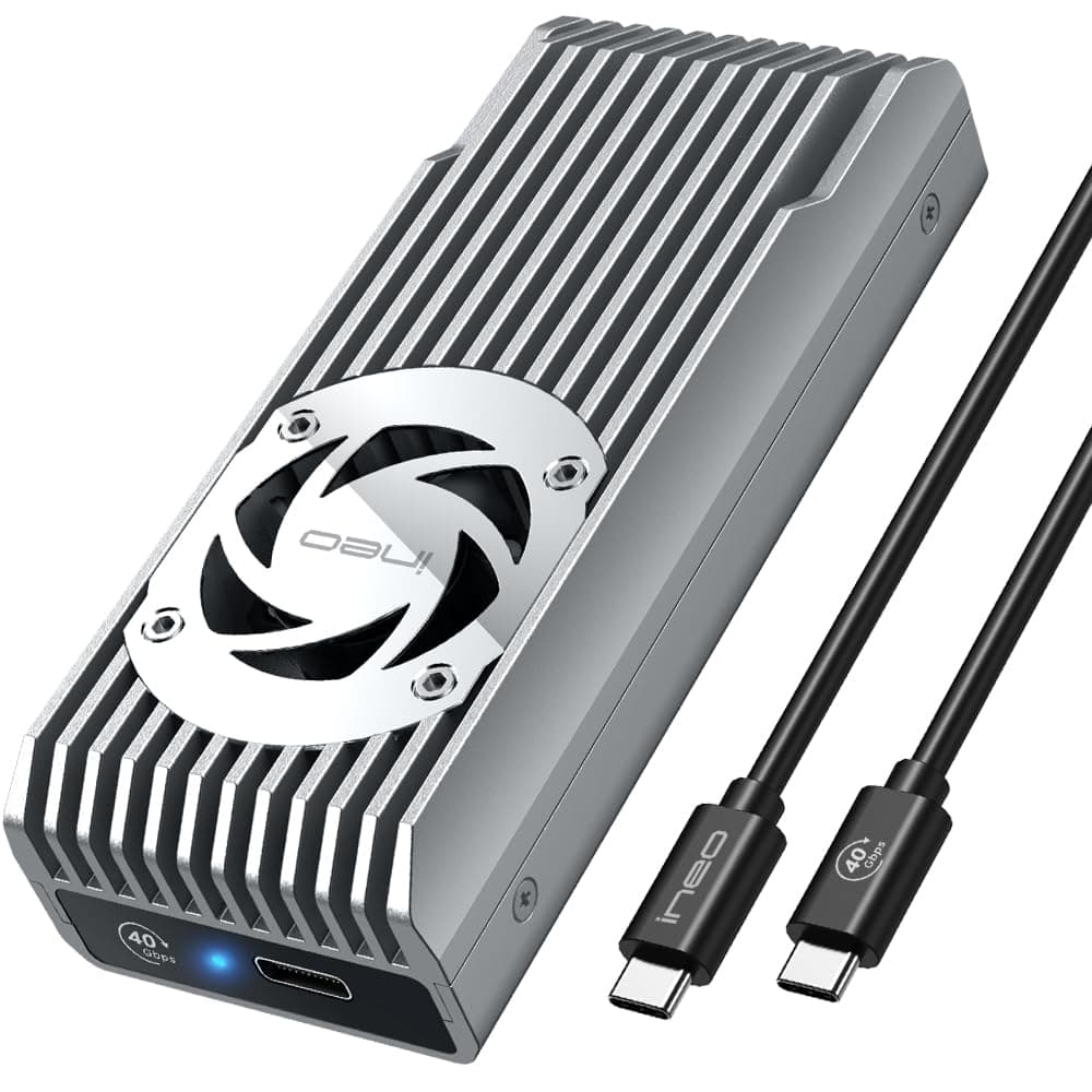 ineo USB 4.0 M.2 NVMe SSD Enclosure Built-in Cooling Fan, Compatible with Thu...