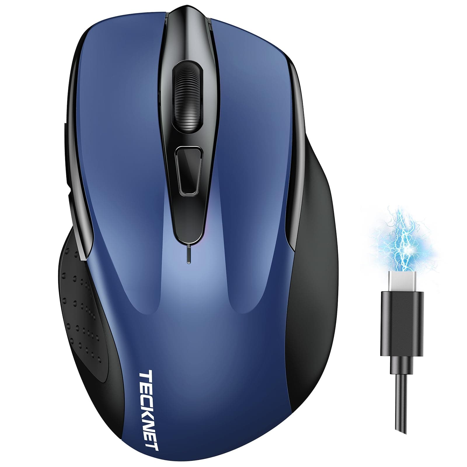 Wireless Mouse (BT5.0/3.0 & 2.4G) Rechargeable 4800 DPI Silent USB A & Bluetooth Mouse 6 Buttons, Wide Compatibility - Blue
