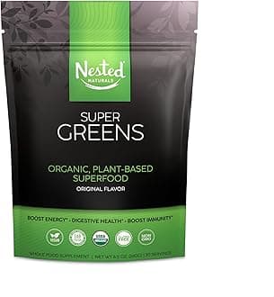 Super Greens Daily Greens Superfood Powder - Certified USDA Organic Green Powder w/20+ Whole Foods, Spirulina Powder, Wheat & Barley Grass - Probiotics, Fiber & Enzymes - Original Refill, 30 Servings