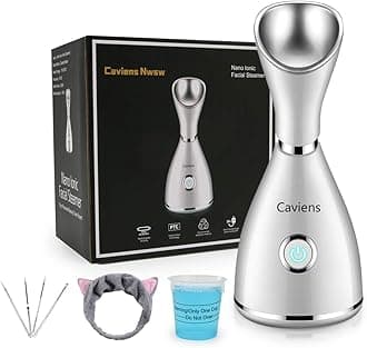 Facial Steamer-Nano Ionic Facial Steamer Warm Mist Humidifier Atomizer Sprayer Moisturizing Face Steamer Home Sauna SPA Face with 4 Piece Stainless Steel Skin Kit and Hair Band
