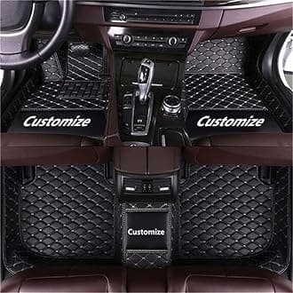 Custom car Floor mats Suitable for 98% car Truck SUV,car mats All Weather Personalized,Full Coverage Luxury Car Mats, Anti-Slip Leather Floor mats.Floor Liner Car Accessories (Black + White Line)