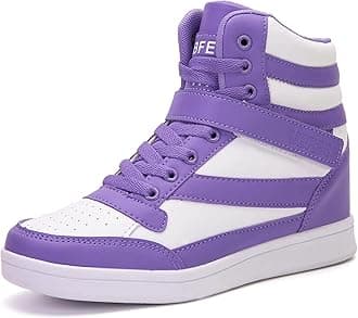 Womens High Top Sneakers with Hidden Wedge Heel Ankle Support 2 Inch Height Increase 80s Retro Casual Boots