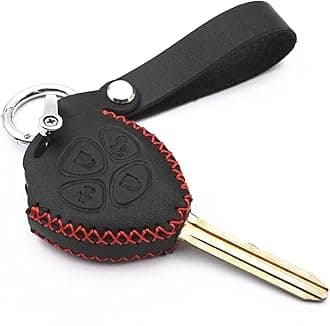 Leather Smart 4 Buttons Key Fob Case Cover Chain for Toyota Camry Avalon Matrix Corolla Land Cruiser (Black)
