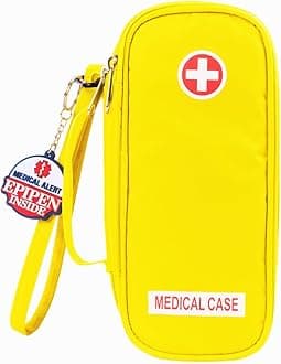 EpiPen Medical Carrying Case Insulated, Travel Medication Organizer Bag Emergency Medical Pouch, Fits 2 EpiPens, Asthma Inhaler, Anti-Histamine, Auvi-Q, Allergy Medicine Essentials, Bright Yellow