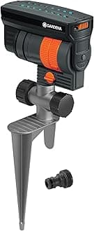 20575 | Up to 2300 sq ft - ZoomMaxx Adjustable Oscillating Sprinkler on Metal Step Spike for Watering Large Area Lawn with US Hose Threads, Yard and Garden. Gardena Quick Connects