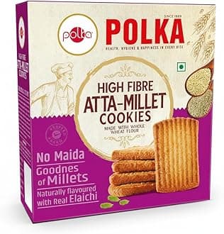 - POLKA Millet Atta Biscuits - 100% Wheat, No Maida | Elaichi Flavour High Fiber I Handmade Cookies | Healthy Snacks For Adults and Kids | Tasty & Wholesome Tea Time Snack (Pack Of 1)